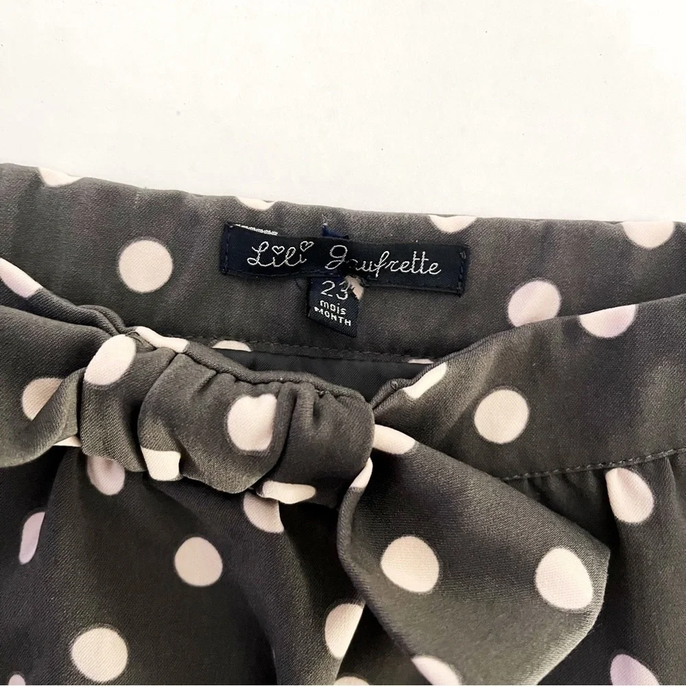 LILI GAUFRETTE Girl’s Gray and Pink Polka Dot Skirt - 23 Months